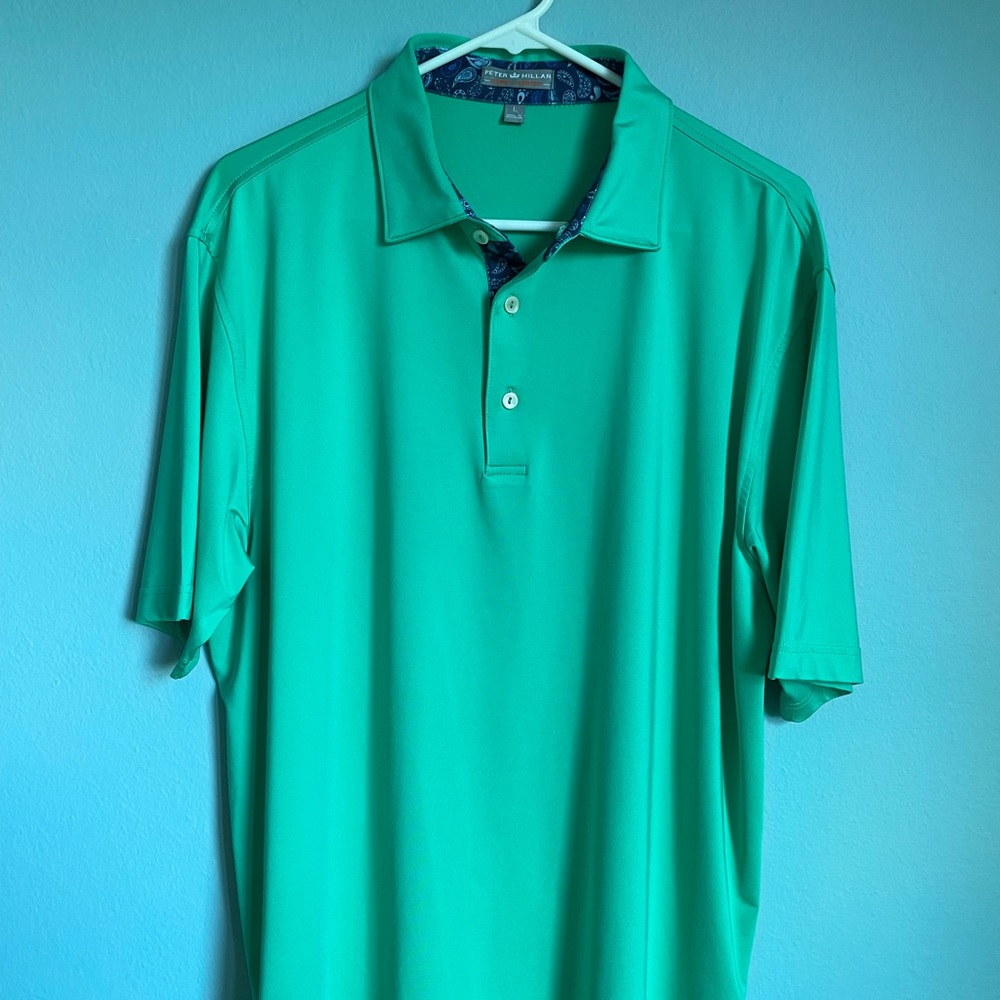 Peter Millar Summer Comfort Green Golf Polo Shirt Mens Size L